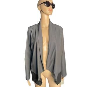 Eileen Fisher Jacket Womens M Gray Black Colorblock Blazer Waterfall Long Sleeve